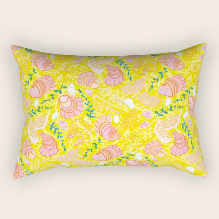 Coastal Oysters on the Beach in Lemon Yellow & Peach Rectangular Pillow Gallery Image 2