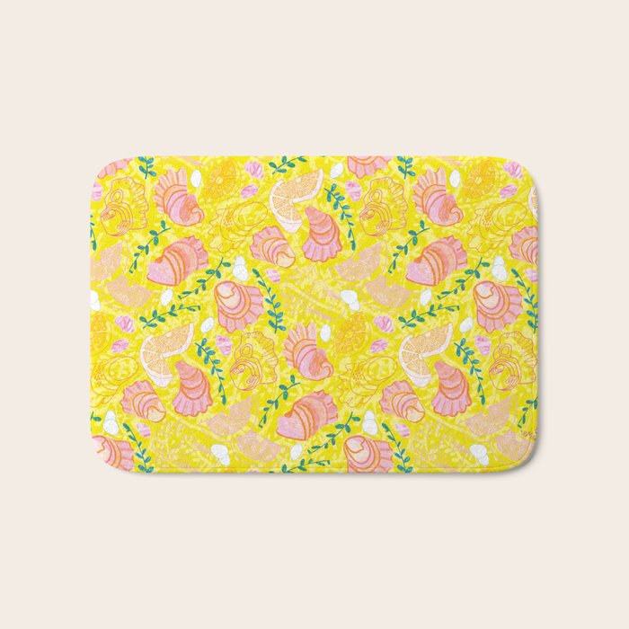Coastal Oysters on the Beach in Lemon Yellow & Peach Bath Mat Gallery Image 1