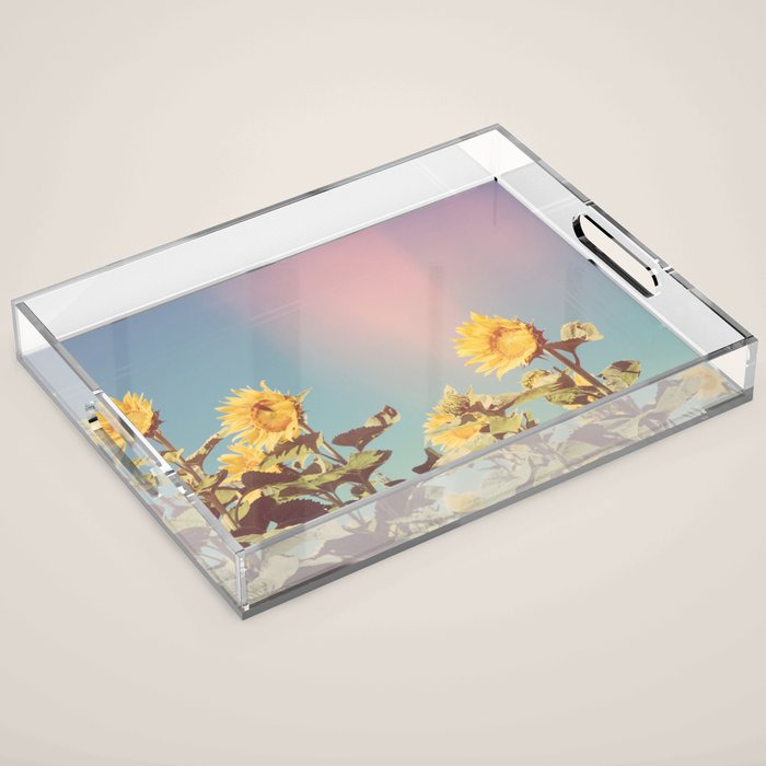 Retro Sunflowers - Nature Photography Acrylic Tray Gallery Image 1
