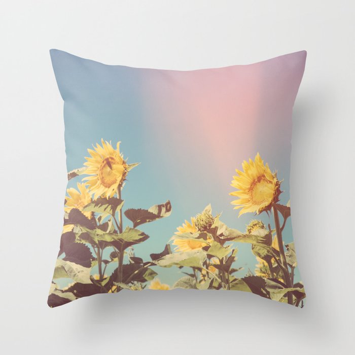 Retro Sunflowers - Nature Photography Throw Pillow Gallery Image 6
