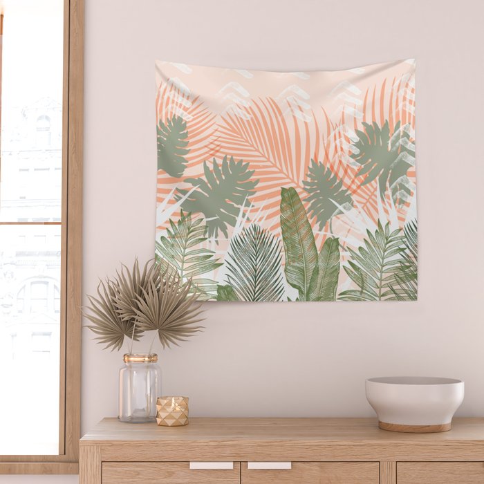Abstract tropical plants pastel Wall Tapestry Gallery Image 2