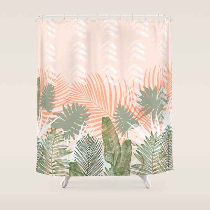 Abstract tropical plants pastel Shower Curtain Gallery Image 1