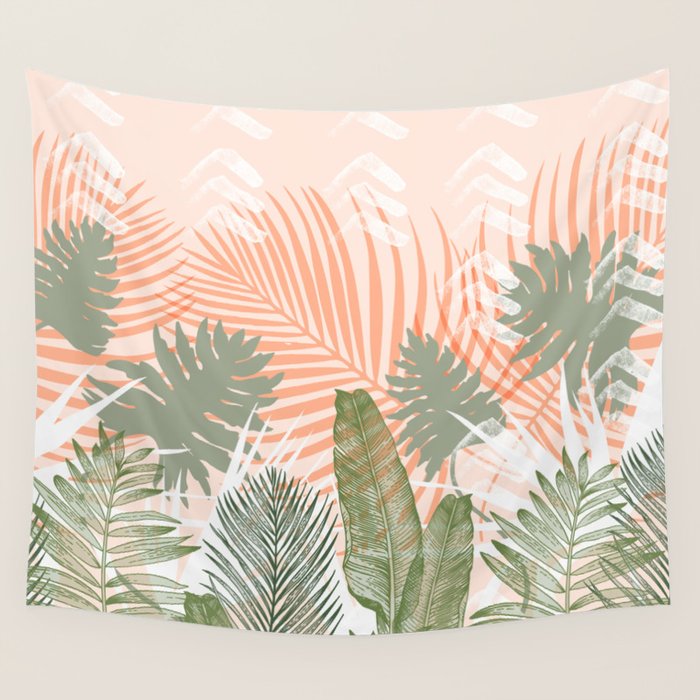 Abstract tropical plants pastel Wall Tapestry Gallery Image 1