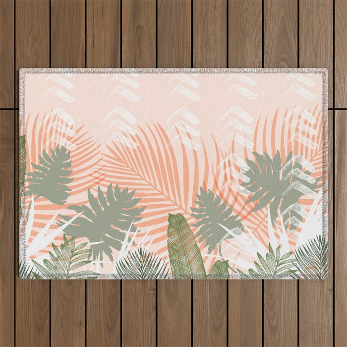 Abstract tropical plants pastel Outdoor Rug Gallery Image 1