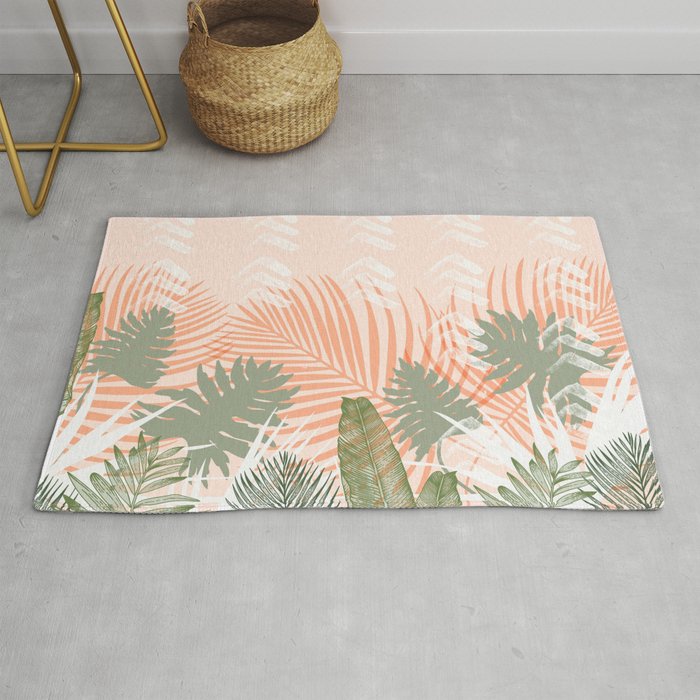 Abstract tropical plants pastel Rug Gallery Image 1