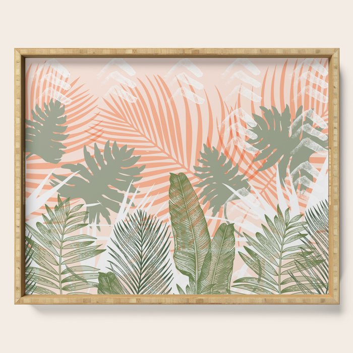 Abstract tropical plants pastel Serving Tray Gallery Image 1