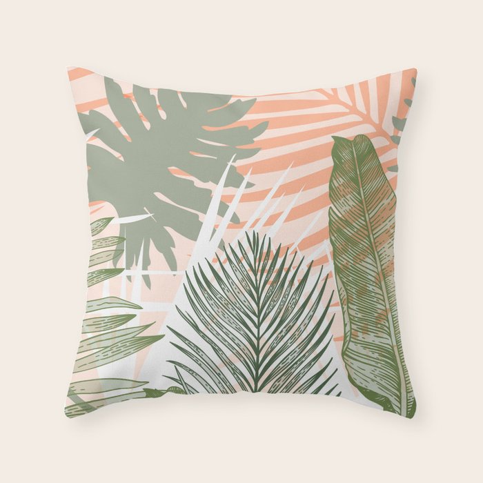 Abstract tropical plants pastel Throw Pillow Gallery Image 6