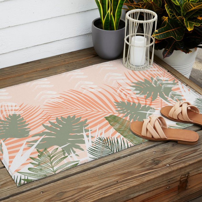 Abstract tropical plants pastel Outdoor Rug Gallery Image 2