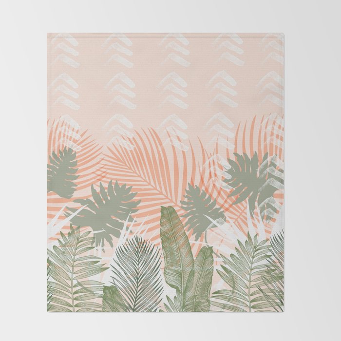 Abstract tropical plants pastel Throw Blanket Gallery Image 2