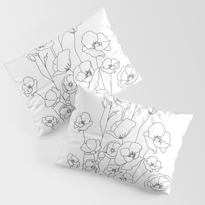 Poppy Flowers Line Art Pillow Sham Gallery Image 3