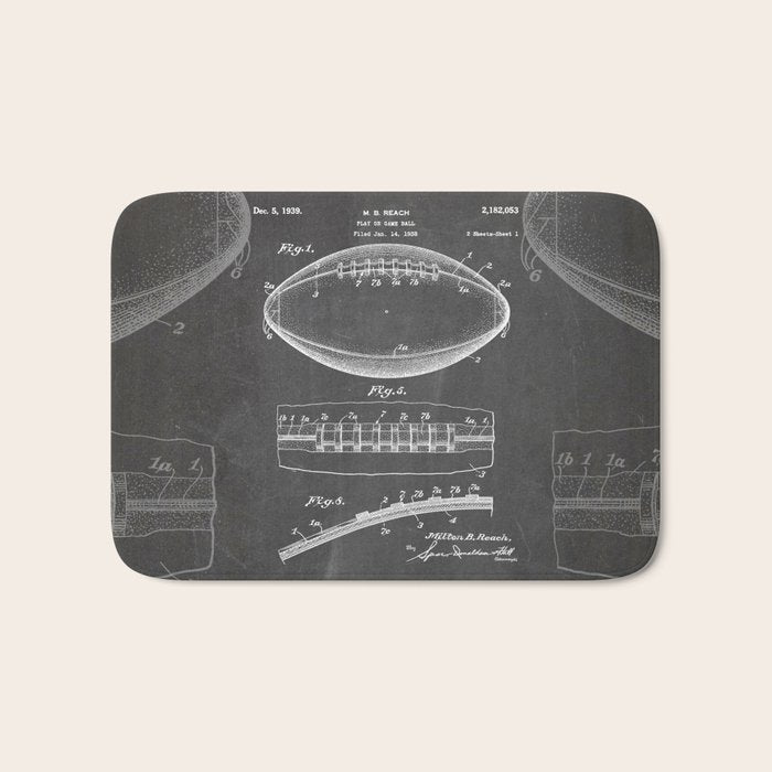 Football Patent - American Football Art - Black Chalkboard Bath Mat Gallery Image 1