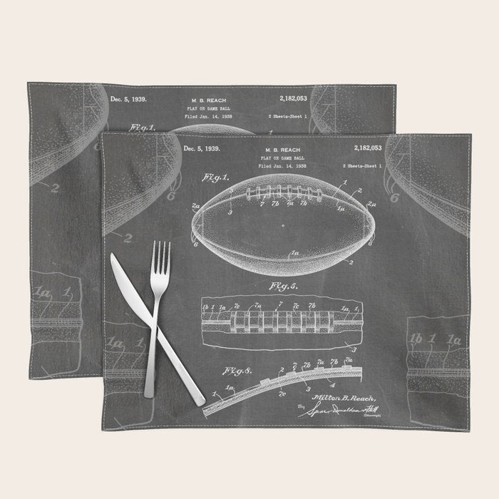 Football Patent - American Football Art - Black Chalkboard Placemat Gallery Image 1