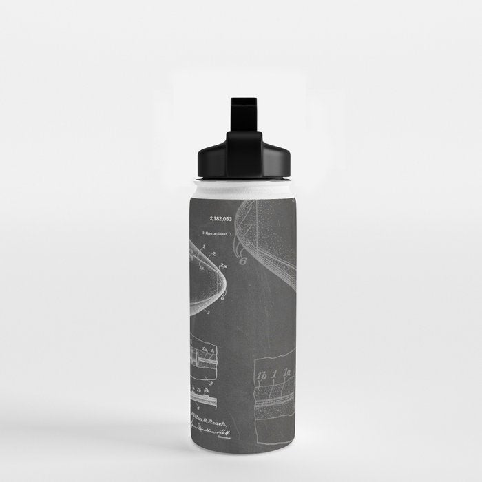 Football Patent - American Football Art - Black Chalkboard Water Bottle Gallery Image 2