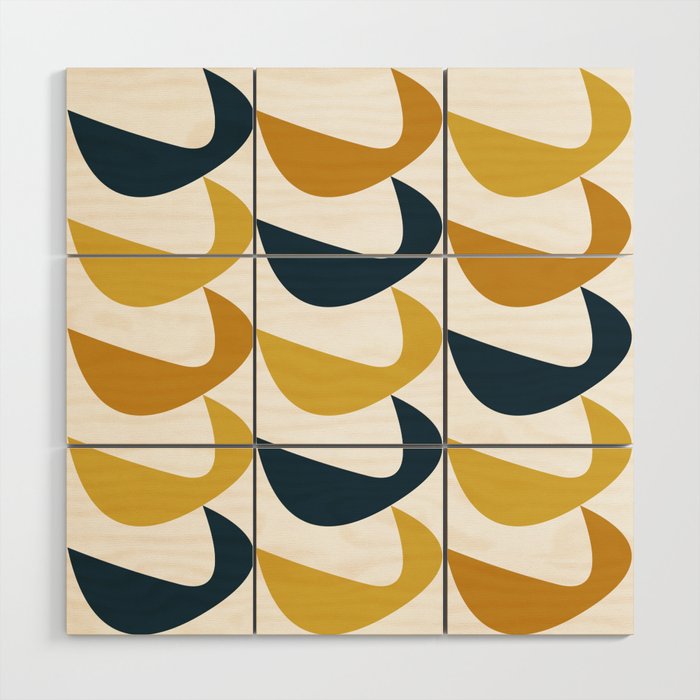 Aldous Midcentury Modern Minimalist Abstract Pattern in Mustard Yellow, Navy Blue, and White Wood Wall Art Gallery Image 1