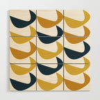 Aldous Midcentury Modern Minimalist Abstract Pattern in Mustard Yellow, Navy Blue, and White Wood Wall Art Gallery Image 1
