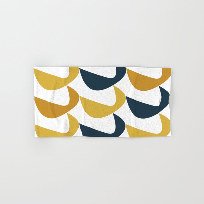 Aldous Midcentury Modern Minimalist Abstract Pattern in Mustard Yellow, Navy Blue, and White Bath Towel Gallery Image 1