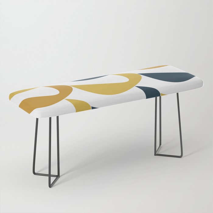 Aldous Midcentury Modern Minimalist Abstract Pattern in Mustard Yellow, Navy Blue, and White Bench Gallery Image 1