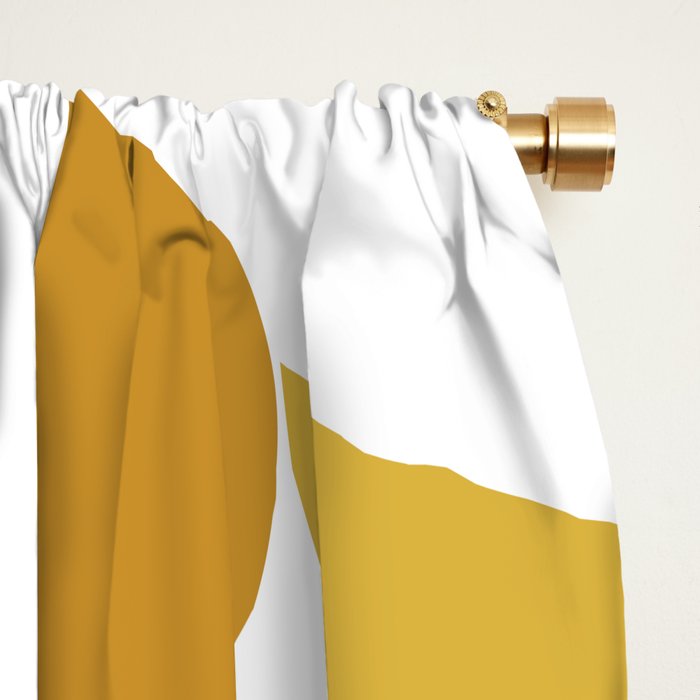 Aldous Midcentury Modern Minimalist Abstract Pattern in Mustard Yellow, Navy Blue, and White Window Curtain Gallery Image 2