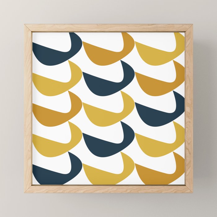 Aldous Midcentury Modern Minimalist Abstract Pattern in Mustard Yellow, Navy Blue, and White Mini Art Print Gallery Image 1