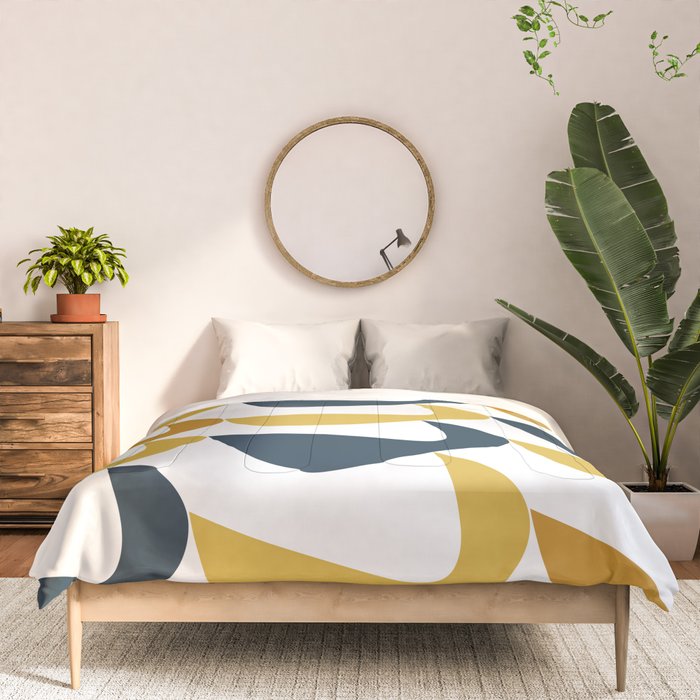 Aldous Midcentury Modern Minimalist Abstract Pattern in Mustard Yellow, Navy Blue, and White Comforter Gallery Image 3