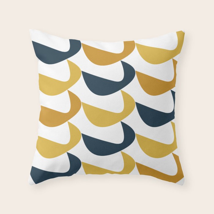 Aldous Midcentury Modern Minimalist Abstract Pattern in Mustard Yellow, Navy Blue, and White Throw Pillow Gallery Image 1