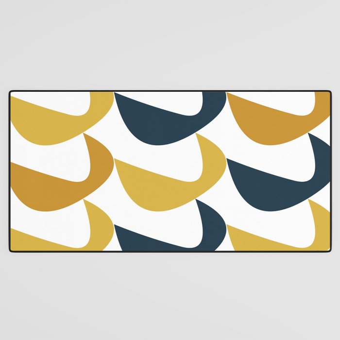 Aldous Midcentury Modern Minimalist Abstract Pattern in Mustard Yellow, Navy Blue, and White Desk Mat Gallery Image 3