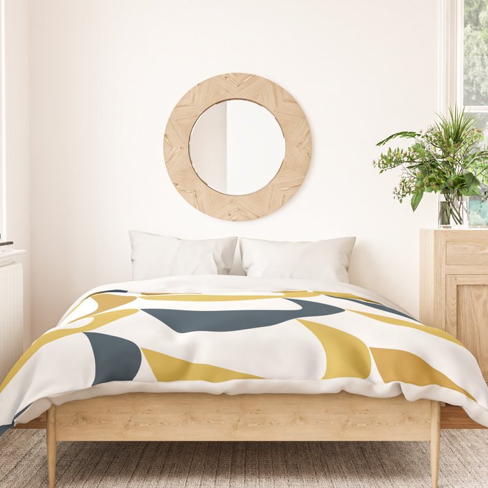 Aldous Midcentury Modern Minimalist Abstract Pattern in Mustard Yellow, Navy Blue, and White Duvet Cover Gallery Image 3