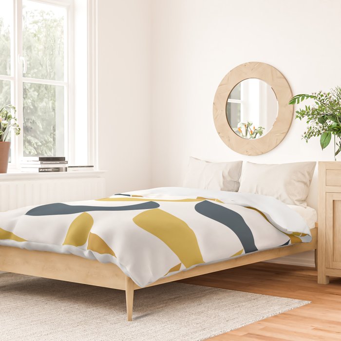 Aldous Midcentury Modern Minimalist Abstract Pattern in Mustard Yellow, Navy Blue, and White Duvet Cover Gallery Image 2
