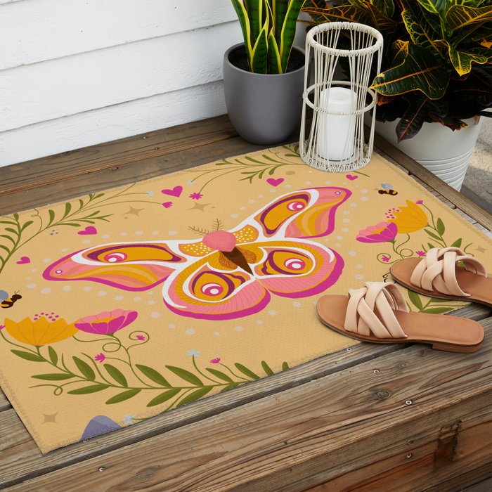 Madagascar Bullseye Moth in Enchanted Garden Outdoor Rug Gallery Image 2