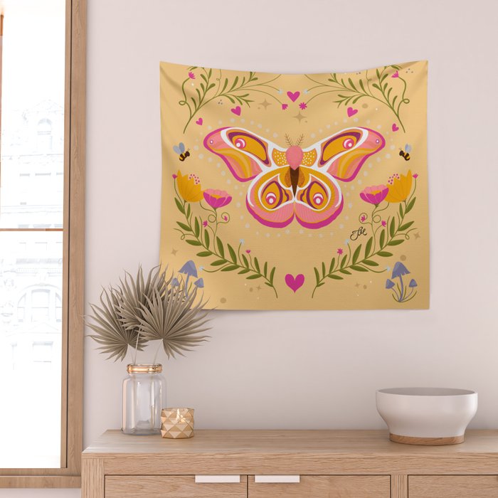 Madagascar Bullseye Moth in Enchanted Garden Wall Tapestry Gallery Image 2