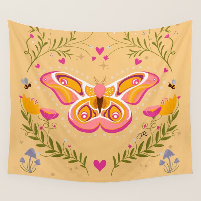 Madagascar Bullseye Moth in Enchanted Garden Wall Tapestry Gallery Image 4