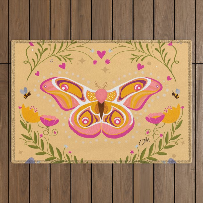 Madagascar Bullseye Moth in Enchanted Garden Outdoor Rug Gallery Image 1