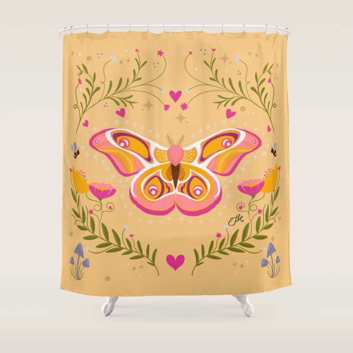 Madagascar Bullseye Moth in Enchanted Garden Shower Curtain Gallery Image 1