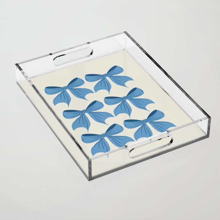 Elegant Blue Bow Pattern A Classic and Stylish Design Acrylic Tray Gallery Image 1