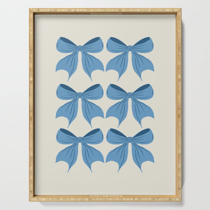 Elegant Blue Bow Pattern A Classic and Stylish Design Serving Tray Gallery Image 1