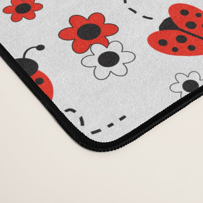 Red Ladybug Floral Pattern Desk Mat Gallery Image 4