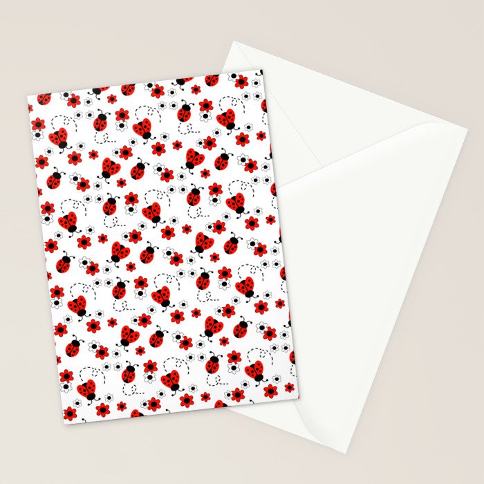Red Ladybug Floral Pattern Stationery Card Gallery Image 2