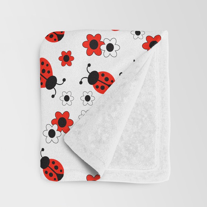 Red Ladybug Floral Pattern Throw Blanket Gallery Image 3