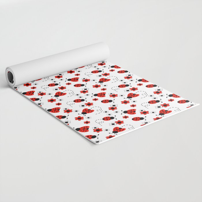 Red Ladybug Floral Pattern Yoga Mat Gallery Image 2