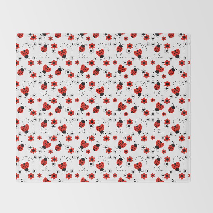 Red Ladybug Floral Pattern Throw Blanket Gallery Image 2