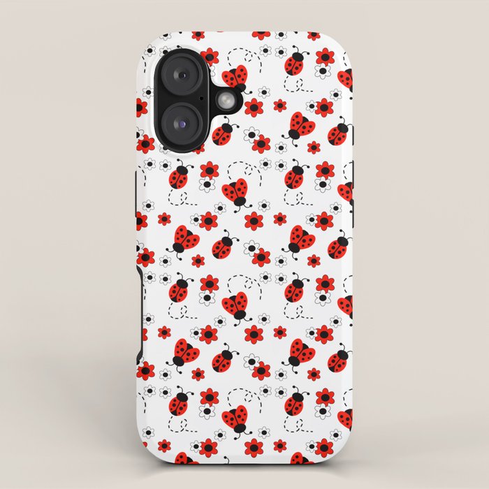 Red Ladybug Floral Pattern iPhone Case Gallery Image 1