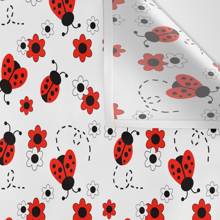 Red Ladybug Floral Pattern Wall Tapestry Gallery Image 3