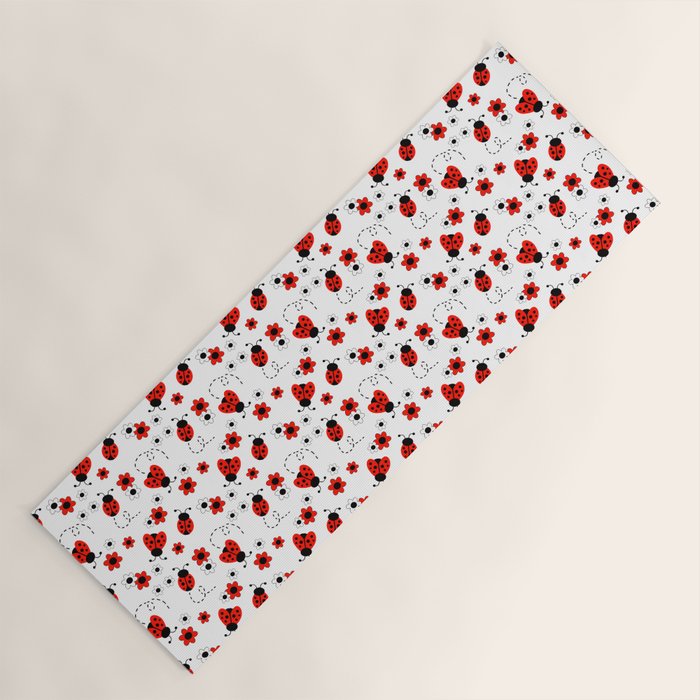 Red Ladybug Floral Pattern Yoga Mat Gallery Image 1