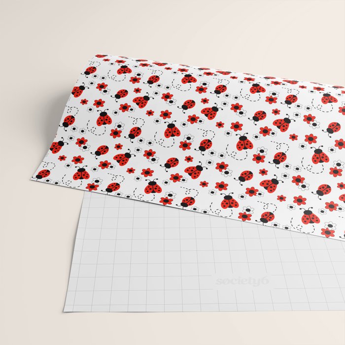 Red Ladybug Floral Pattern Wrapping Paper Gallery Image 2