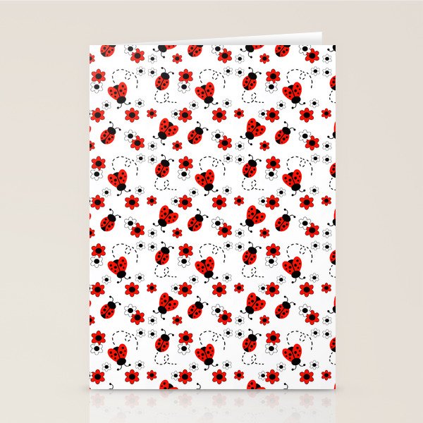 Red Ladybug Floral Pattern Stationery Card Gallery Image 2