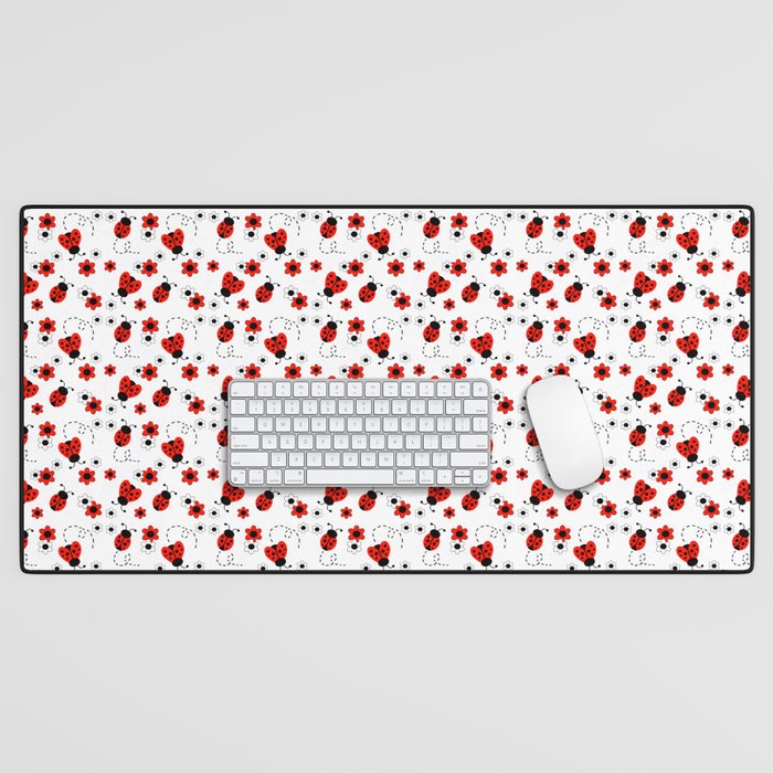 Red Ladybug Floral Pattern Desk Mat Gallery Image 1