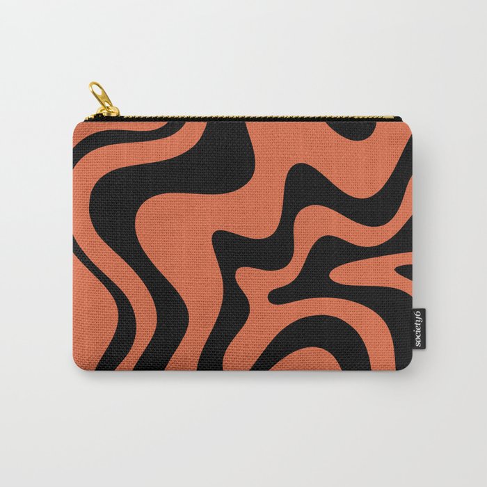 Retro Liquid Swirl Abstract Pattern in Black and Orange Carry All Pouch Gallery Image 1