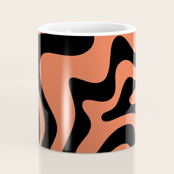 Retro Liquid Swirl Abstract Pattern in Black and Orange Coffee Mug Gallery Image 4