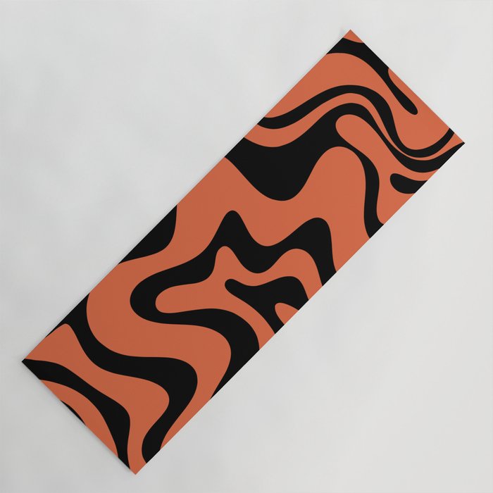 Retro Liquid Swirl Abstract Pattern in Black and Orange Yoga Mat Gallery Image 1