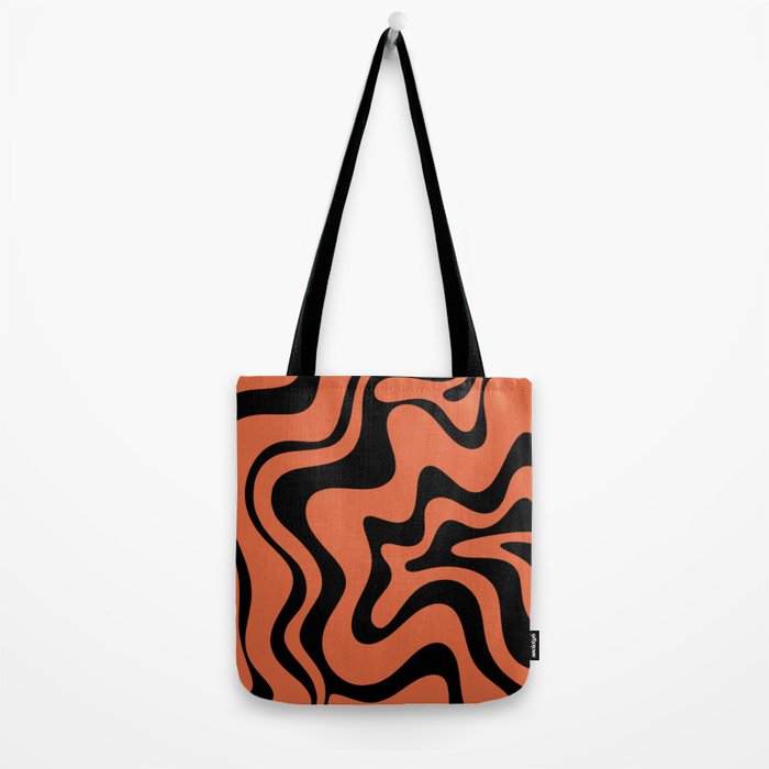 Retro Liquid Swirl Abstract Pattern in Black and Orange Tote Bag Gallery Image 2